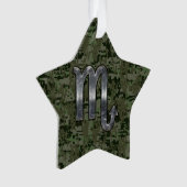 Silver Scorpio Zodiac Sign Woodland Digital Camo Ornament (voorkant)