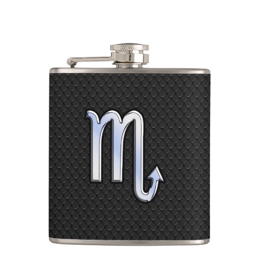 Silver Scorpio Zodiac Sign zwarte slangenhuid Heupfles (Voorkant)