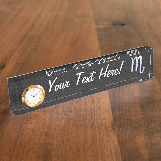 Silver Scorpio Zodiac Sign zwarte slangenhuid Naambordje