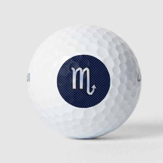 Silver Scorpio Zodiac Symbol Navy Carbon Fiber Golfballen (Voorkant)