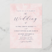 Silver Script Blush Waterverf Wash Wedding Folie Uitnodiging (Voorkant)