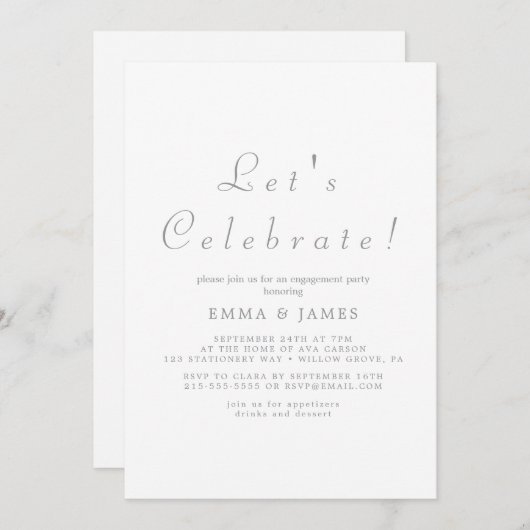 Silver Script Elegant Party Kaart (Voorkant / Achterkant)