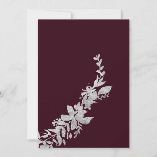 SIlver script floral burgundy-ontvangst Kaart (Achterkant)