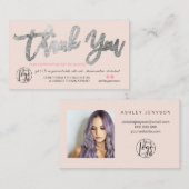 Silver script foto logo roze orde dank u visitekaartje (Voorkant / Achterkant)