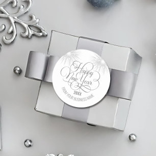 Silver Script Gelukkig Nieuwjaar Ronde Sticker