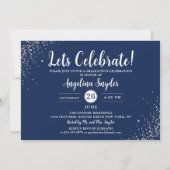 Silver Script Glitter Navy Blue Photo Afstuderen Kaart (Achterkant)