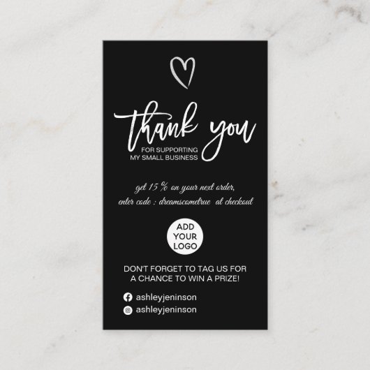 Silver script hart zwart logo orde dank u visitekaartje (Voorkant)