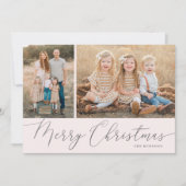 Silver Script Merry kerst Elegant 2 foto Feestdagenkaart (Voorkant)