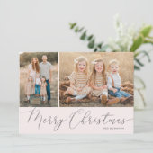 Silver Script Merry kerst Elegant 2 foto Feestdagenkaart (Staand voorkant)