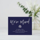 Silver Script op Navy Blue | Verplaatsingsaankondi Briefkaart (Staand voorkant)