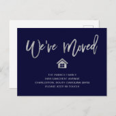 Silver Script op Navy Blue | Verplaatsingsaankondi Briefkaart (Voorkant / Achterkant)