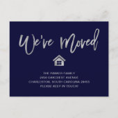 Silver Script op Navy Blue | Verplaatsingsaankondi Briefkaart (Voorkant)