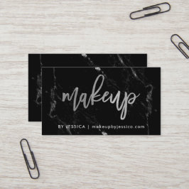 Silver Script op zwarte marmer | Makeup Visitekaartje