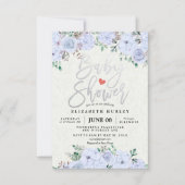 Silver Script Waterverf Floral Baby shower Uitnodi Kaart (Voorkant)