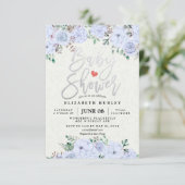 Silver Script Waterverf Floral Baby shower Uitnodi Kaart (Staand voorkant)