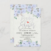 Silver Script Waterverf Floral Baby shower Uitnodi Kaart (Voorkant / Achterkant)