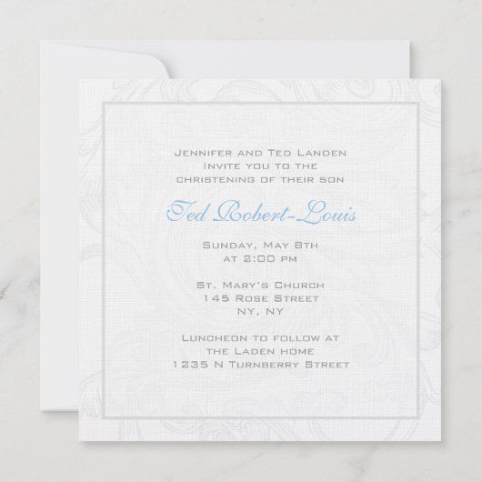 Silver Scroll Boy Christening Uitnodiging (Achterkant)