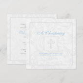 Silver Scroll Boy Christening Uitnodiging (Voorkant / Achterkant)