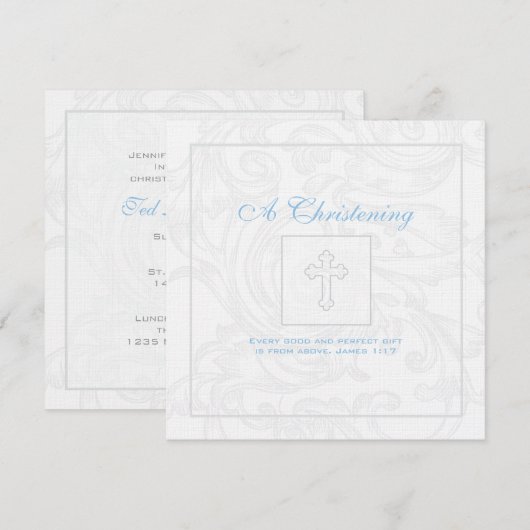 Silver Scroll Boy Christening Uitnodiging (Voorkant / Achterkant)