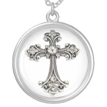 Silver Scroll Diamonds Cross Ketting