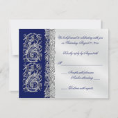 Silver Scroll met Navy Reply Card RSVP Kaartje (Achterkant)