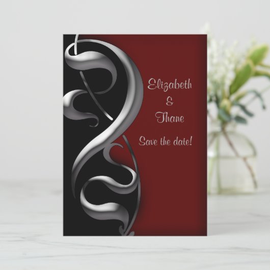 Silver Scroll Modern Gothic Wedding Save The Date (Staand voorkant)