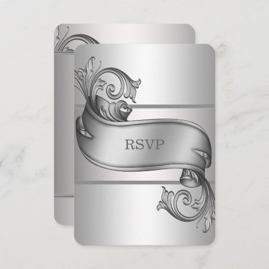 Silver Scroll RSVP-kaarten RSVP Kaartje (Voorkant / Achterkant)