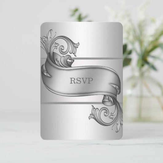 Silver Scroll RSVP-kaarten RSVP Kaartje (Staand voorkant)