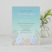 Silver Sea Turtles Turquoise | Beach Wedding Folie Uitnodiging (Staand Voorkant)