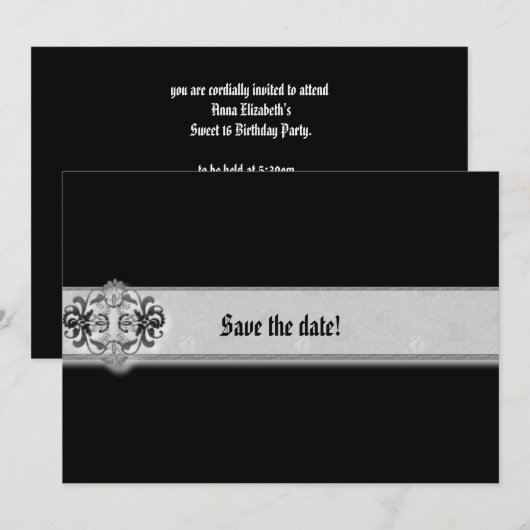 Silver Seal Ribbon Gothic Save The Date (Voorkant / Achterkant)