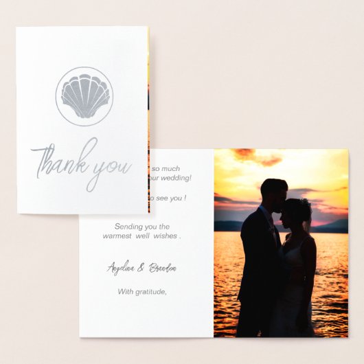 Silver seashell - Dank u wel, voeg je trouwfoto to Folie Kaarten (Display)