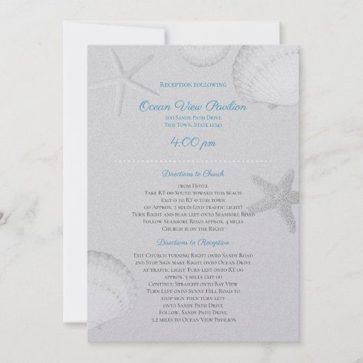Silver Seashells Receptie Details Huwelijk Kaart (Voorkant)