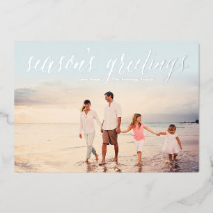 Silver Season's Greetings Fotokaart   Ice Blue Folie Feestdagenkaart