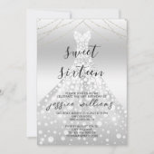 Silver Sequin Ball Gown Sweet 16 Verjaardag Kaart (Voorkant)
