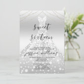 Silver Sequin Ball Gown Sweet 16 Verjaardag Kaart (Staand voorkant)