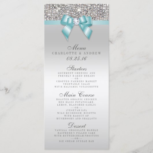 Silver Sequin Blauwgroen Bow Wedding Collectie Men Menu (Voorkant)