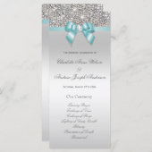 Silver Sequin Blauwgroen Bow Wedding Programma Programmakaart (Voorkant / Achterkant)