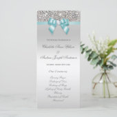 Silver Sequin Blauwgroen Bow Wedding Programma Programmakaart (Staand voorkant)
