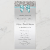 Silver Sequin Blauwgroen Bow Wedding Programma Programmakaart (Voorkant)