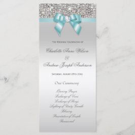Silver Sequin Blauwgroen Bow Wedding Programma Programmakaart