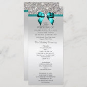 Silver Sequin Blauwgroen Diamond Bow Wedding Progr Programmakaart (Voorkant / Achterkant)