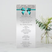 Silver Sequin Blauwgroen Diamond Bow Wedding Progr Programmakaart (Staand voorkant)