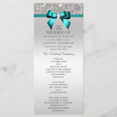 Silver Sequin Blauwgroen Diamond Bow Wedding Progr Programmakaart (Voorkant)