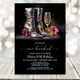 Silver Sequin Boots 100th Birthday Party Kaart