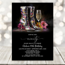 Silver Sequin Boots 90th Birthday Party Kaart