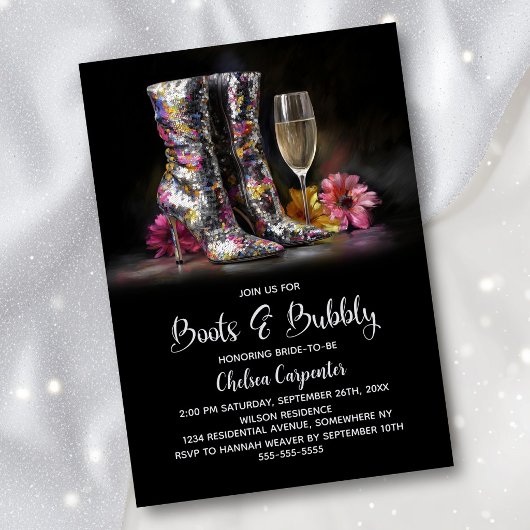 Silver Sequin Boots and Bubbly Bridal Shower Kaart