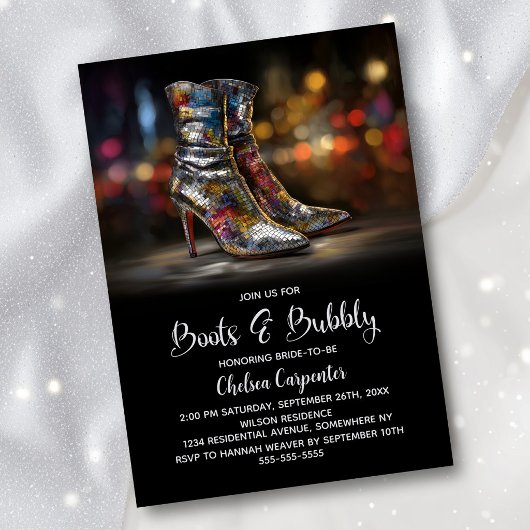 Silver Sequin Boots and Bubbly Bridal Shower Kaart