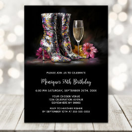 Silver Sequin Boots Any Age Birthday Party Kaart
