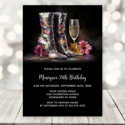 Silver Sequin Boots Any Age Birthday Party Kaart