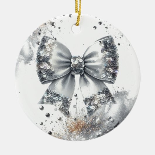Silver Sequin Bow Glam Radiance Keramisch Ornament (Voorkant)